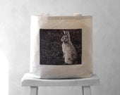 Canvas Bag - Woodland Bunny - Mademoiselle Lapina - Tote Bag - Easter Basket - Carryall Tote - Natural or Black