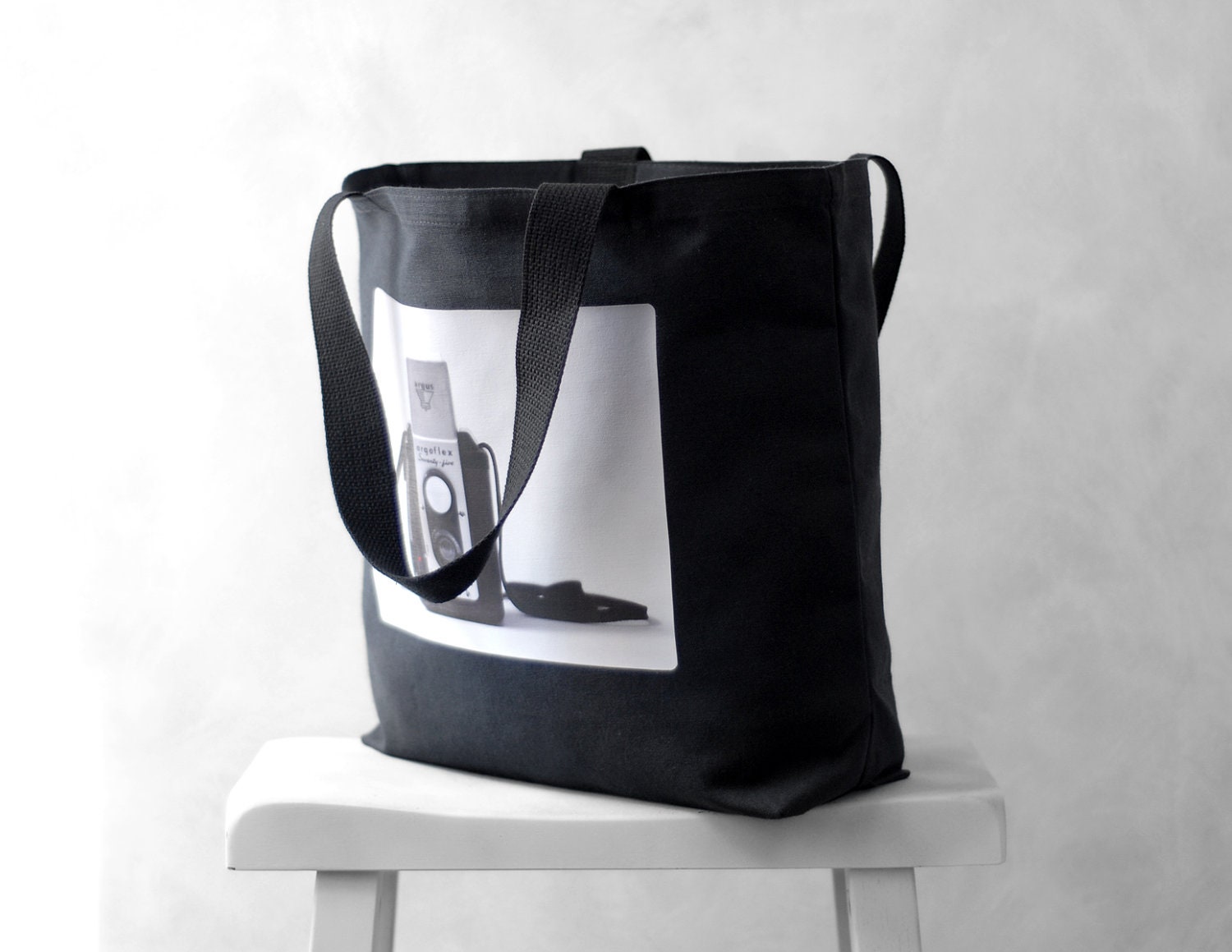The Argoflex - Vintage Camera Photograph on a Black or Natural Canvas Bag - School Bag - Carryall Tote