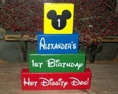 Personalized Four Piece Disney Minnie Mickey Mouse Clubhouse Happy Birthday Wood Sign Name Blocks 1st Birthday Party Centerpieces Keepsake