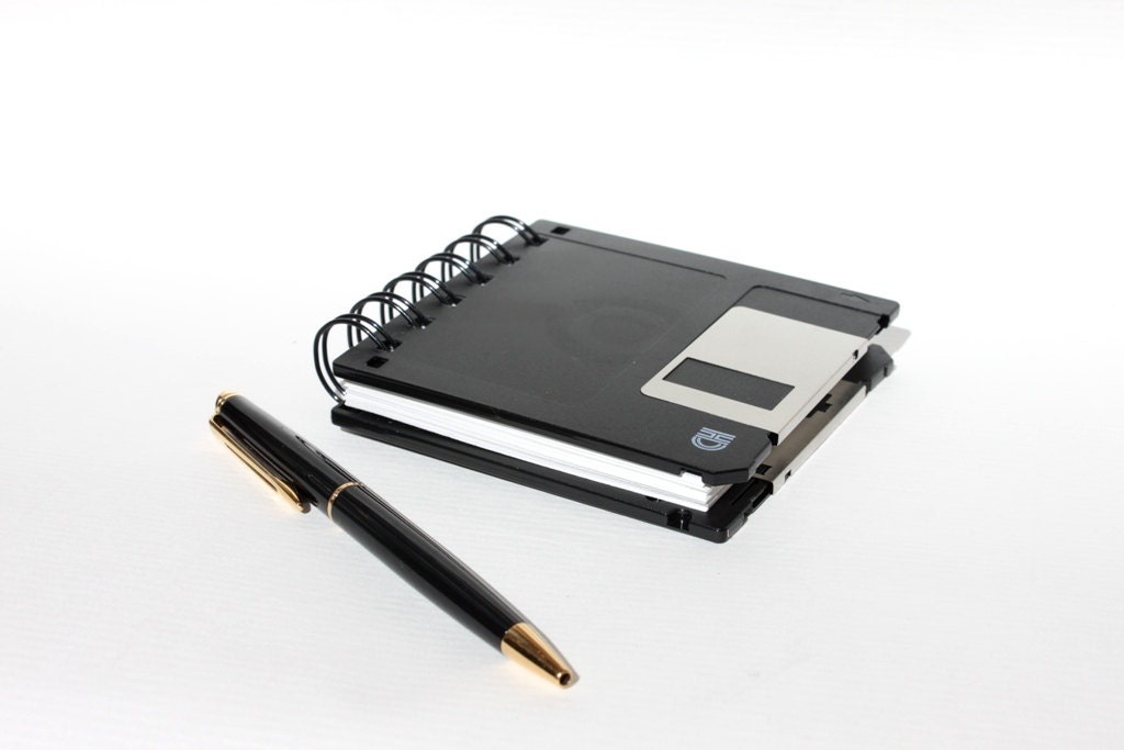 Floppy Disk Notebook - Geek Book - Recycled Computer Diskette -  Black