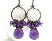 Amethyst Earrings, Sterling Silver Oxidized Hoops, Purple Teardrop Gemstone Jewelry, Handmade Earrings, Sonja Blume