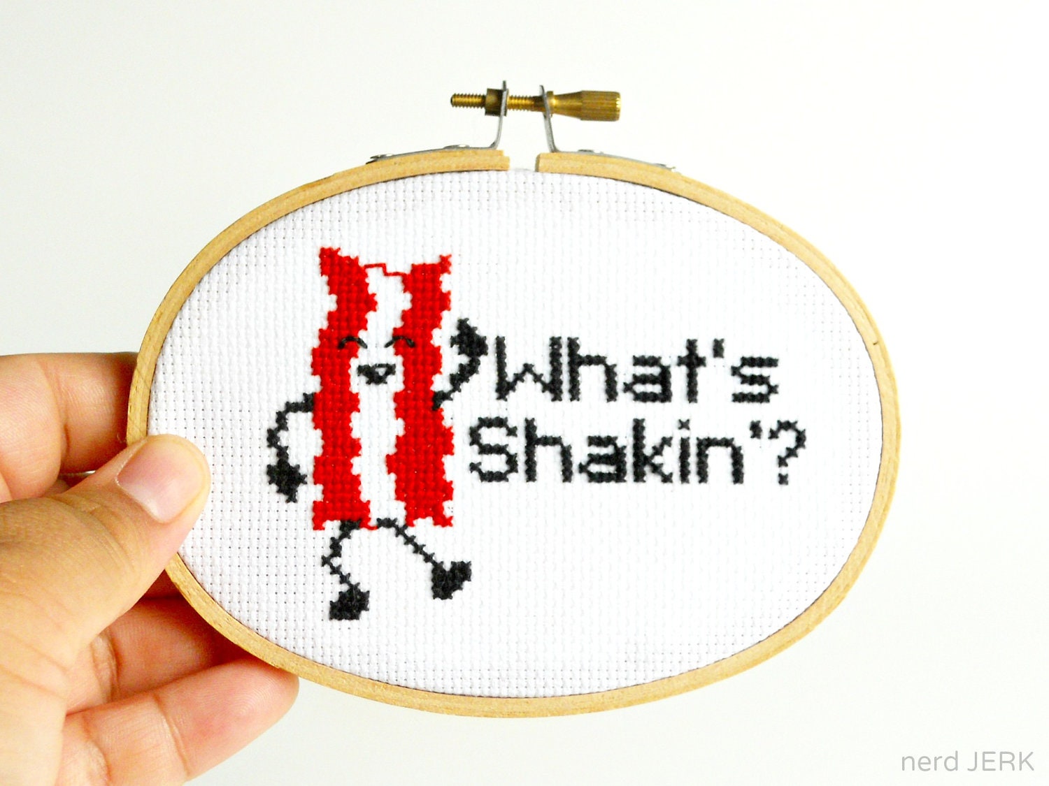 DIY Nerdy Cross-Stitch Kit - What's SHAKIN' BACON 007- Complete with Geeky Beginner Embroidery Tutorial