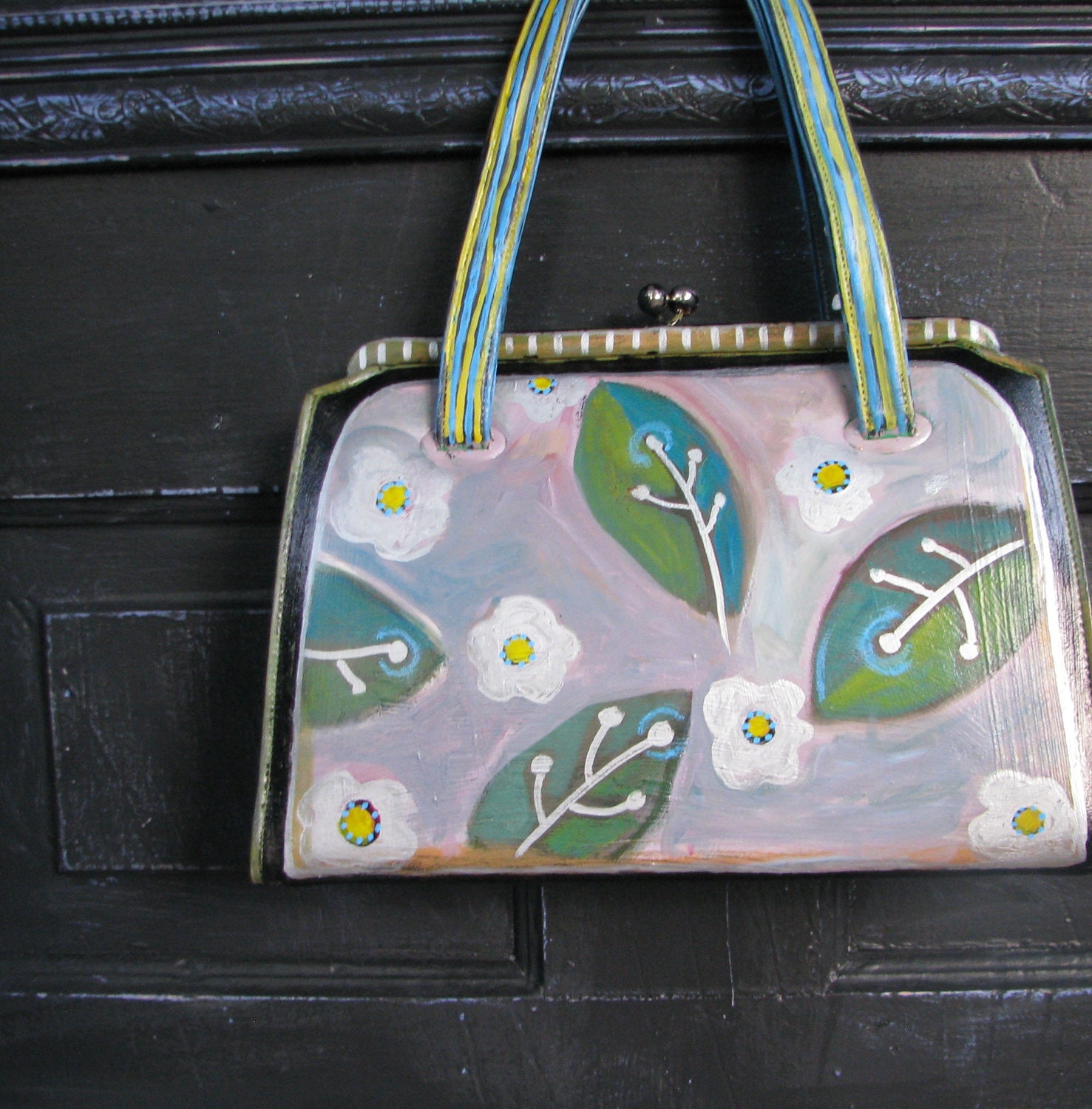 One of a Kind Bag Upcycled Handpainted Vintage Vinyl Handbag