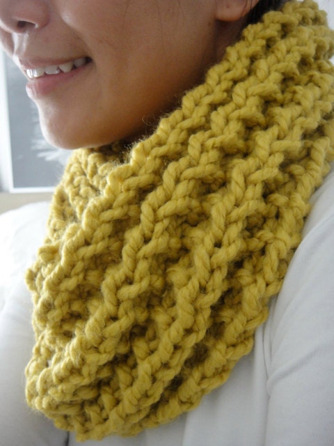 Cameron Chunky Infinity Ribbed Scarf Cowl, Citron Yellow