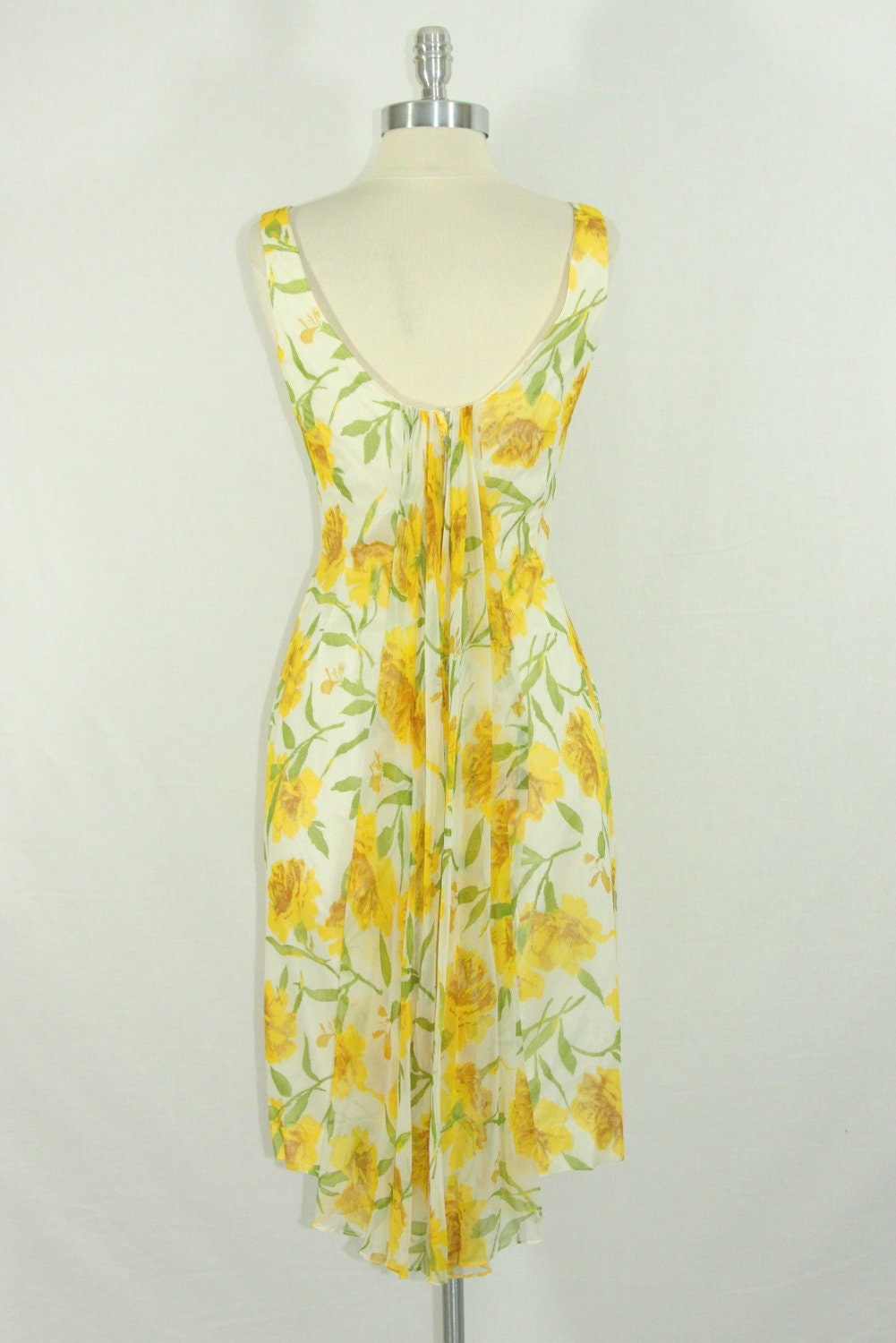 Reserved .........1960's Dress - SILHOUETTE Vintage Yellow Carnation Silk Chiffon Cocktail Party Wiggle Frock