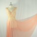 Late 1930s - Early 1940s Long Dress - Peach Silk Chiffon and Lace Flowing Full Length Gown