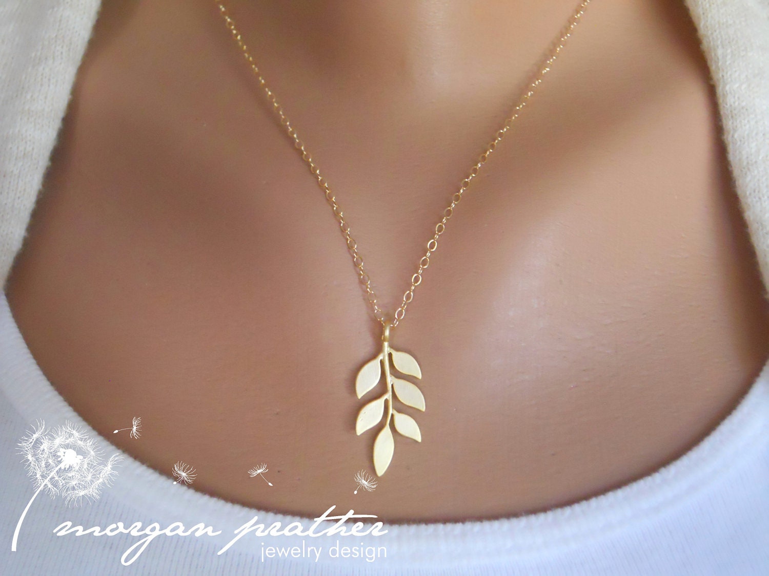 Leafy Necklace - gold leaf pattern branch - Perfect Gift - gold filled chain - morganprather
