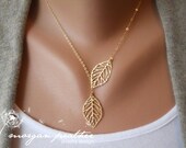 Leaf Lariat in Gold - gold dainty leaf pendants - gold filled fine chain - morganprather