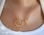 Triple Circle Necklace in Gold - Dainty Circle Pendant Charm Suspended on Gold Filled Chain - morganprather