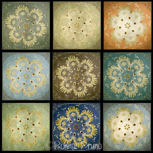 Digital Painting 8x8 Set of Nine art prints colorful wall grouping