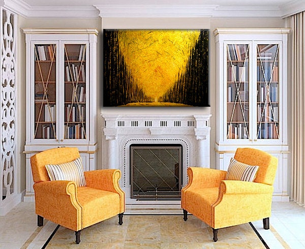 Enormous Original modern landscape autumn pathway Trees Fine Art Gallery Painting by Herny Parsinia Large 48x36