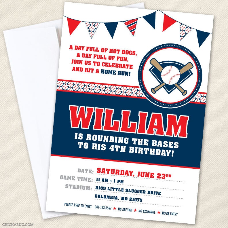 Baseball party - Set of 15 custom invitations - Printable file also available