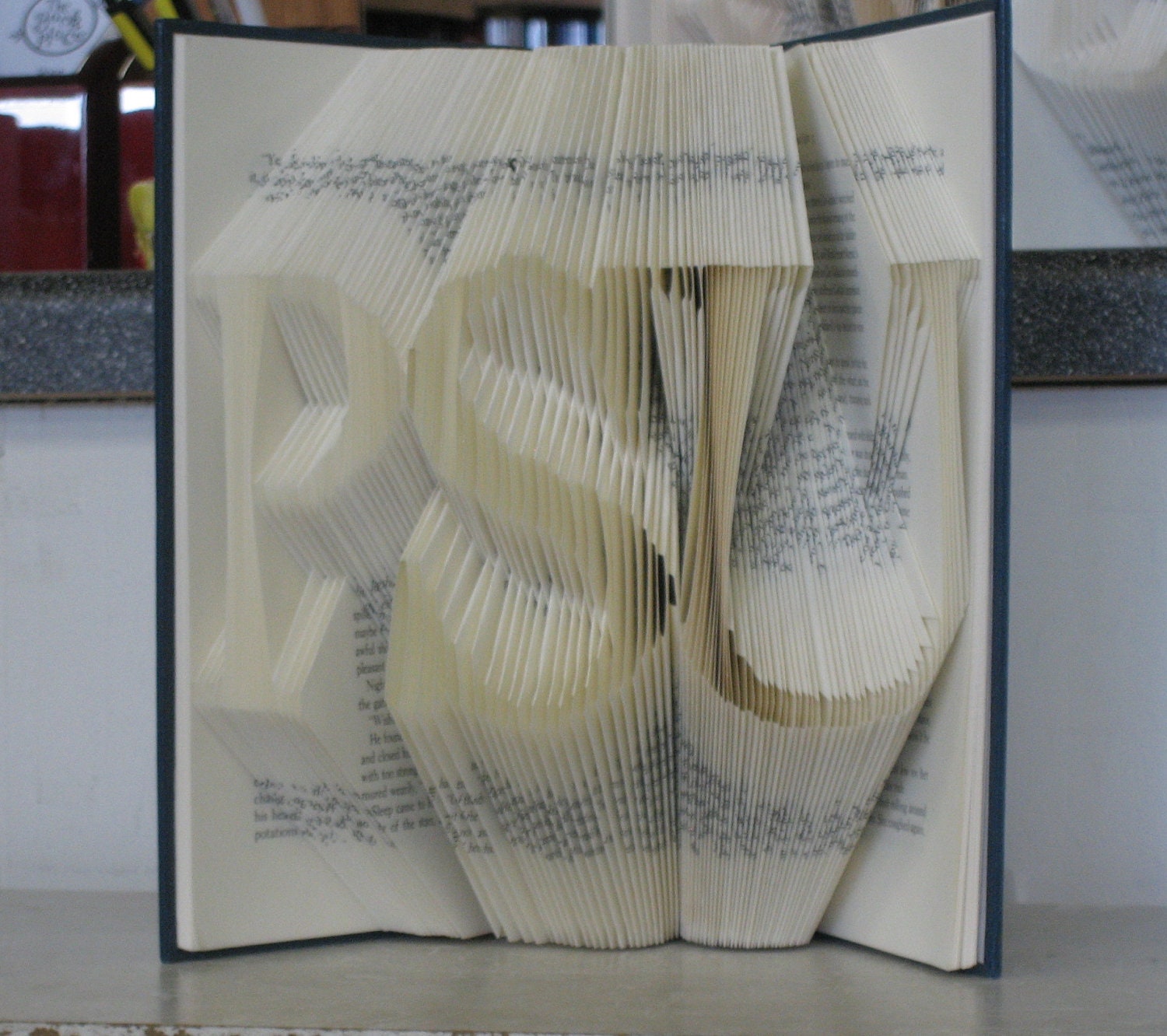Folded Book Art Sculpture - personalized with 3 upper-case initials, monogram wedding bridal shower first anniversary birthday