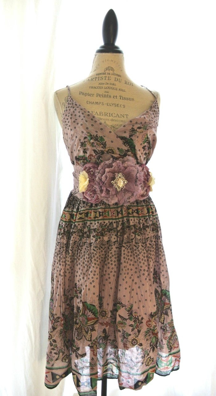Upcycled boho chic sundress, shabby slip dress, garden party summer dress, womens clothing, french market