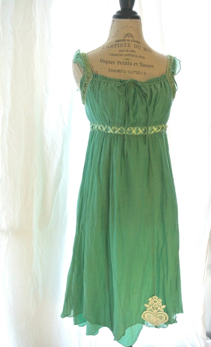 Romantic mori girl dress, forest girl sundress, womens clothing, braided, ruffle, womens clothing, upcycled