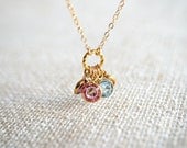 Birthstone Necklace in Gold - Up to 5 Swarovski Crystal Birthstones - Personalized, Mom, Kids, Children, Family, Grandchildren, Grandkids