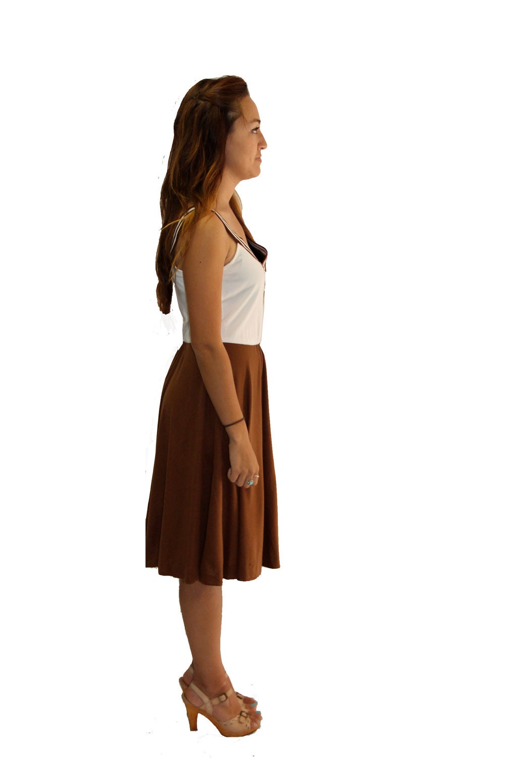 RESERVED  for Jess- VIntage Dress Asymmetric COLOR BLOCK Brown and White