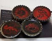 Red Fire Dragons Set of 4 Upcycled Recycled  Bottle Cap Magnet M18