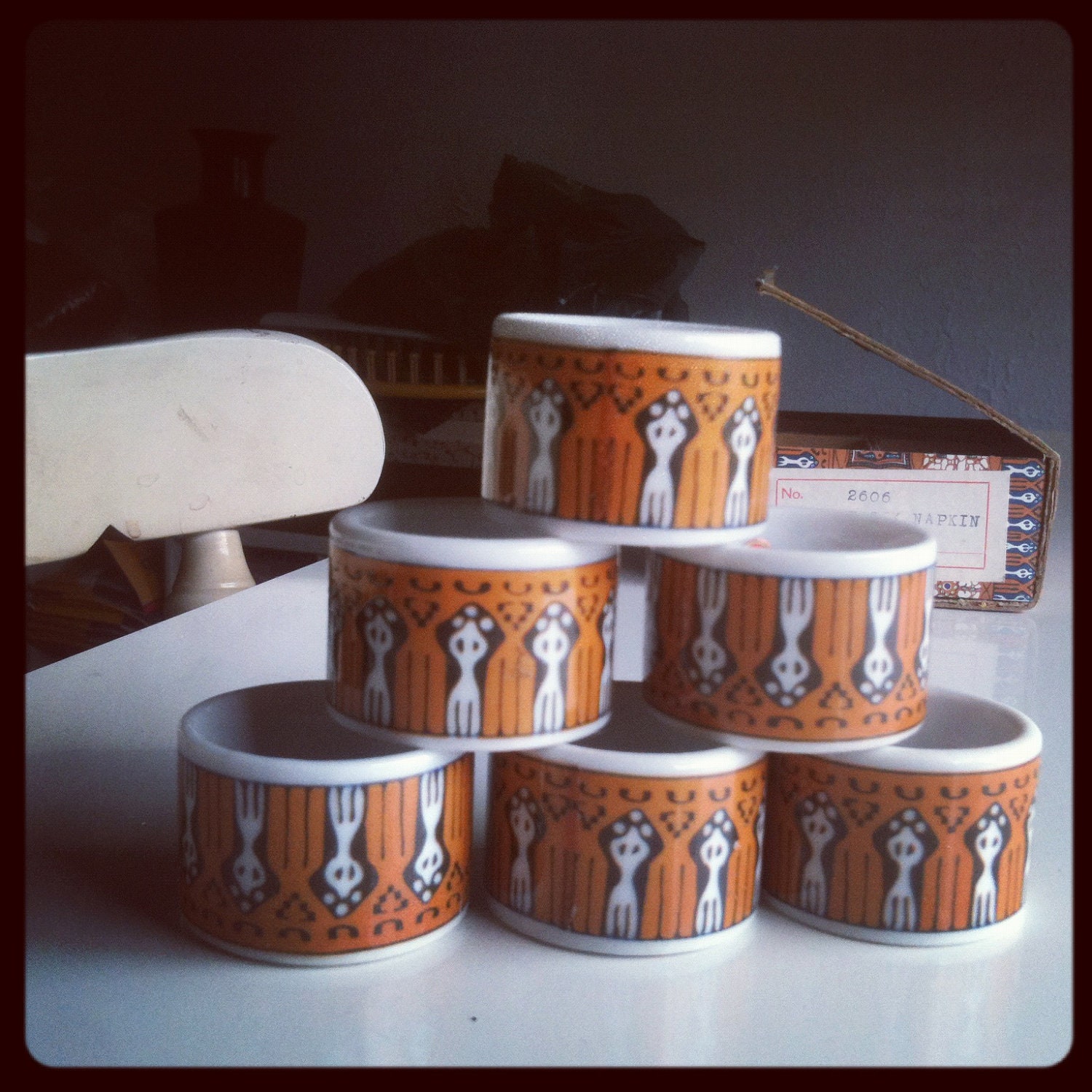 Batik Ceramic Napkin Rings - Vintage Table Setting - in Box