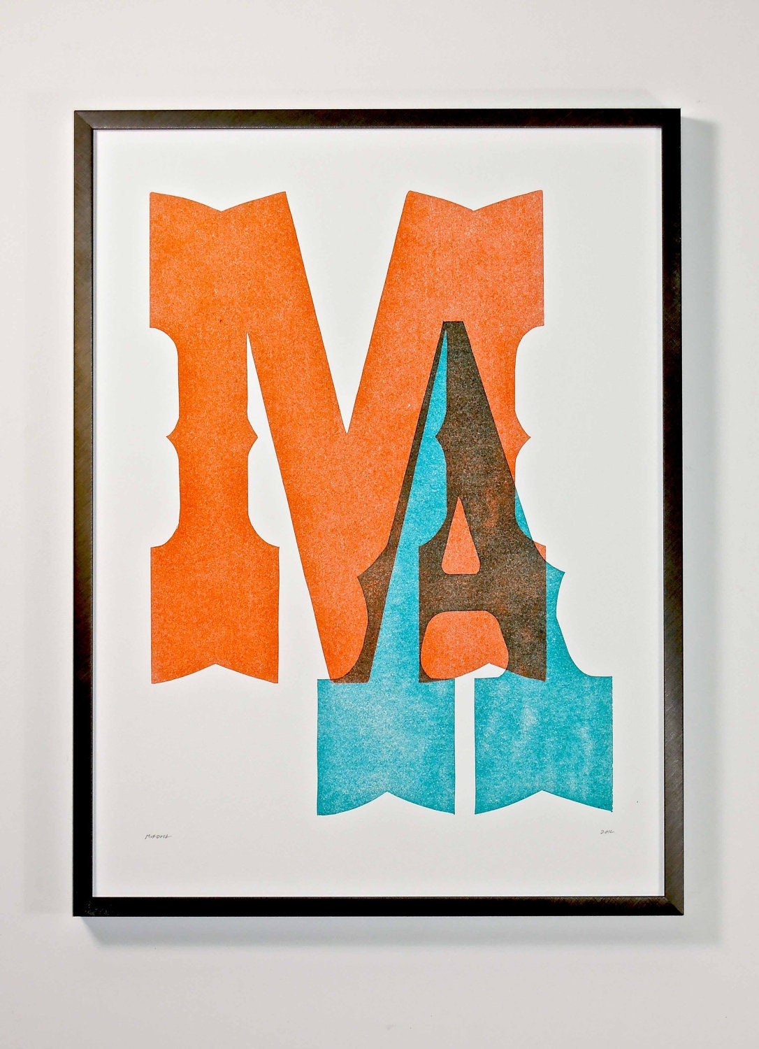 Massachusetts, MA, Letterpress printed Typography