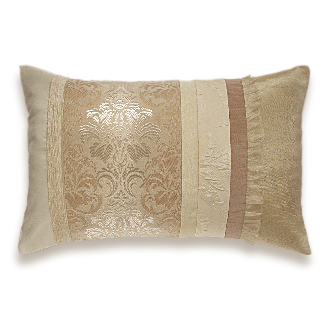 Ivory Cream Beige Lumbar Pillow Case OOAK 12 x 18 in IRMA DESIGN