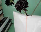 Porcelain Bud Vase in Celadon with Tangerine Stripes, Hand built from Slabs- MEDIUM