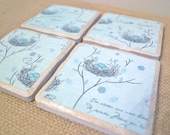 Nest, Egg and Vintage Script Coasters-Wedding or Birthday Gift