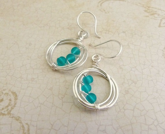 Little Teal Sea Glass Hoop Earrings - Signature Design - Can Be Customized