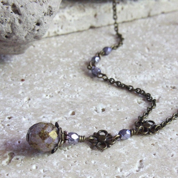 Purple Czech Glass Bead Necklace - C.193