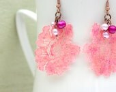 Lace and Pink Pearl Earrings with Golden Metal Parts, Reserved for Arti