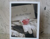 Personalized Vintage Style Notecard Set - Black and White Photo Vignette - Rose and Vintage Glove - 6 Custom Card Set - Free Shipping in US
