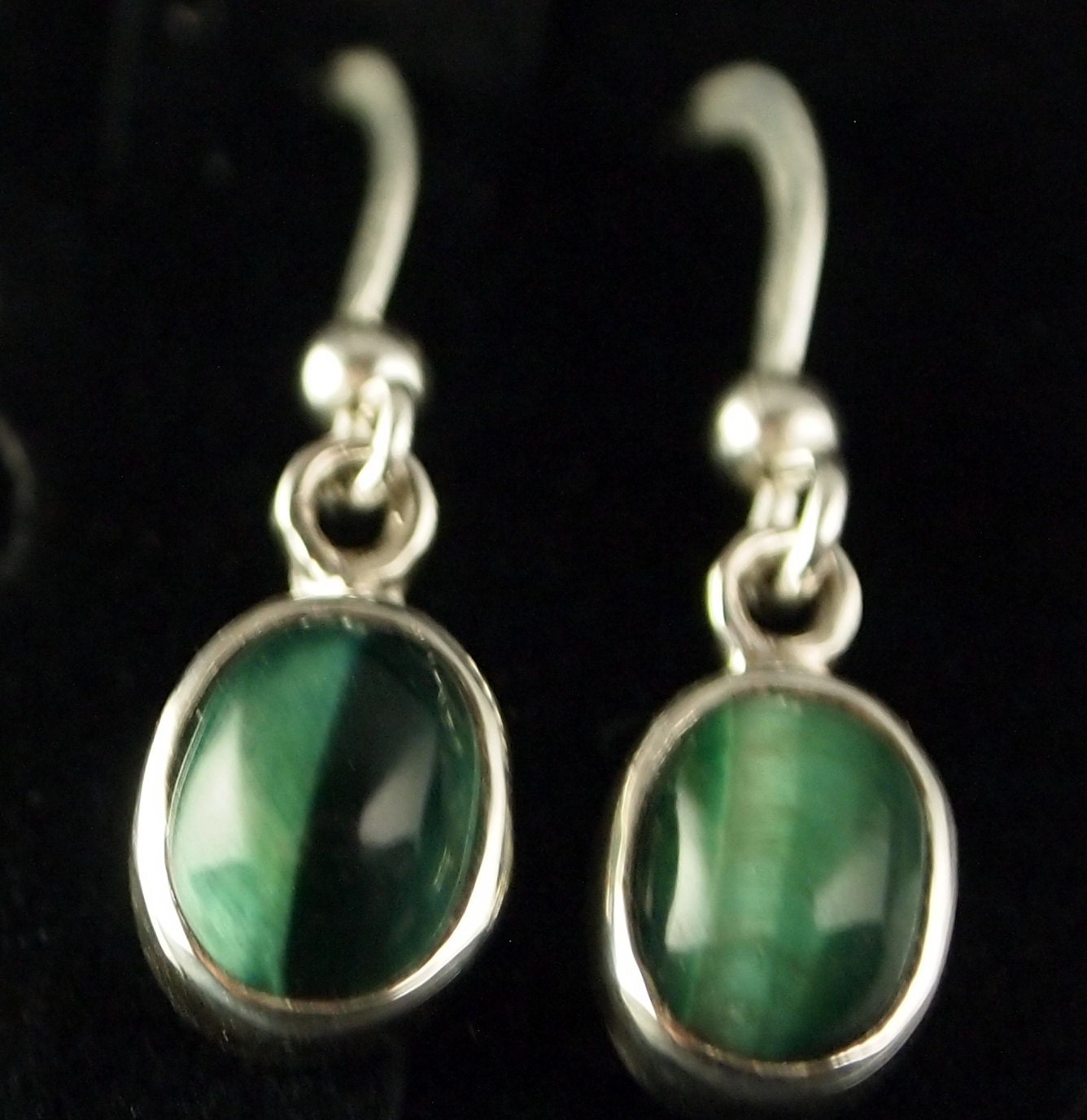 Sterling Silver and Green Tigereye  Drop Earrings