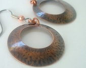 Copper Hoop Earrings Flower Pattern Metal