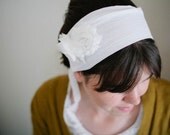 Shabby Chic Headband -- Lightweight Cotton Headcovering -- White with Rosettes