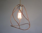 Copper Industrial Cage Light - Minimalist Bare Bulb Pendant - Handmade Copper Sculpture Cage - Bare Camellia