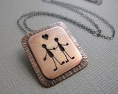 Couple in Love Copper Necklace Holding Hands Pierced Metalwork Romance