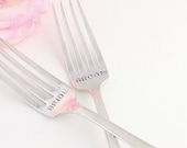 Bride and Groom Wedding Forks Bouquet 1939. Cottage Chic Hand Stamped Wedding Table setting