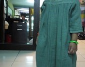 Little Angel...3/4 Sleeve Square Collar Double Gauze Cotton Dress Hand Dyed In Azo Free Dull Mint Green