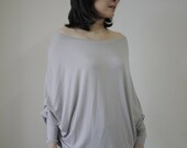 3 In One.....Oversize Batwing Sleeve Grey Jersey Women Top /Tunic - Off Shouder/ Turtle Neck Pullover/ Wide Neck Blouse/ Plus size