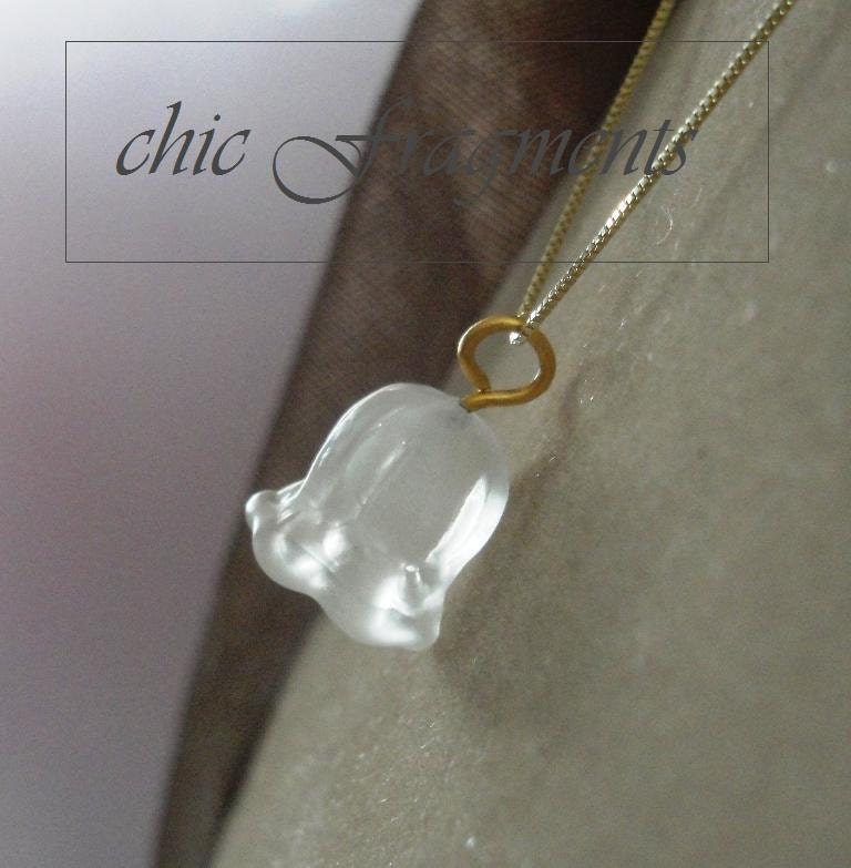 Genuine LALIQUE MUGUET CRYSTAL Necklace. 14Kt Gold Chain. 'Single' Lily Of The Valley Flower