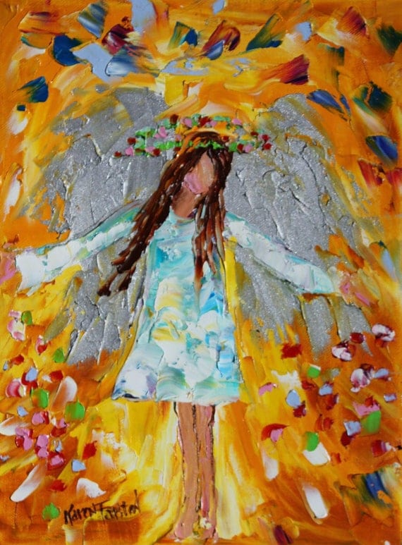 Original oil ANGEL PALETTE KNiFE painting modern impressionism impasto fine art by Karen Tarlton
