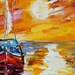 Original oil painting Sunset Sail Boat palette knife impressionism on canvas fine art by Karen Tarlton