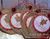 Set of 6 Handmade/Handstamped Reindeer Christmas Gift Tags