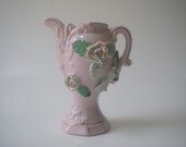 Vintage Pink Vase with Flowers and Gold Trim