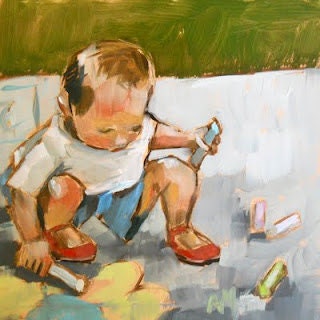 girl with chalk print by artist angela moulton 6 x 6 inches