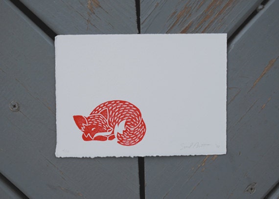 Sleeping Fox Hand Pulled Print