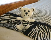 Stuffed 7-Inch Teddy BEAR with "Sleeper Pocket" PILLOWCASE, Handmade Shabby Bear (Pickle Pie Design)  Zebra Print, Fits Reg/Queen pillow