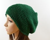 Hand Knit Slouchy Hat  Women's Mens Knitted Hat Green Autumn Hat