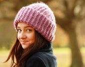 Hand Knit Hat Women s Winter Hat with Brim Lilac