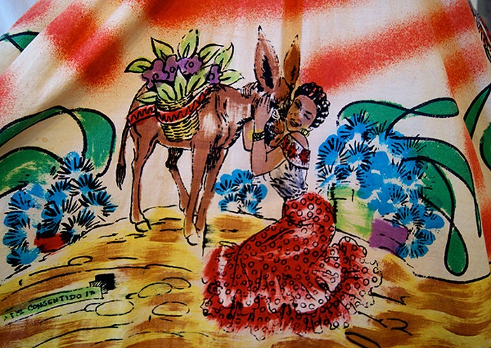 On Hold Show stopper 1950's hand painted Mexican tourist new look summer sun dress pin up girl rockabilly bombshell - size Small / Medium